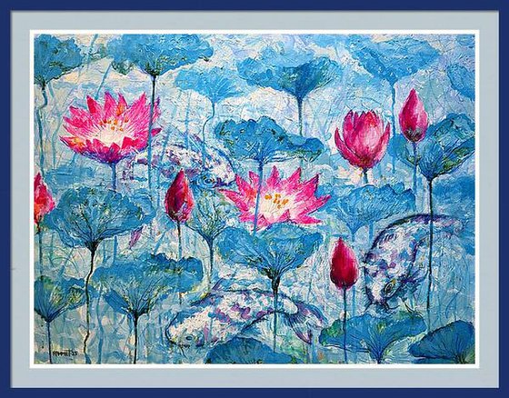 Water Lilies and Koi Fish