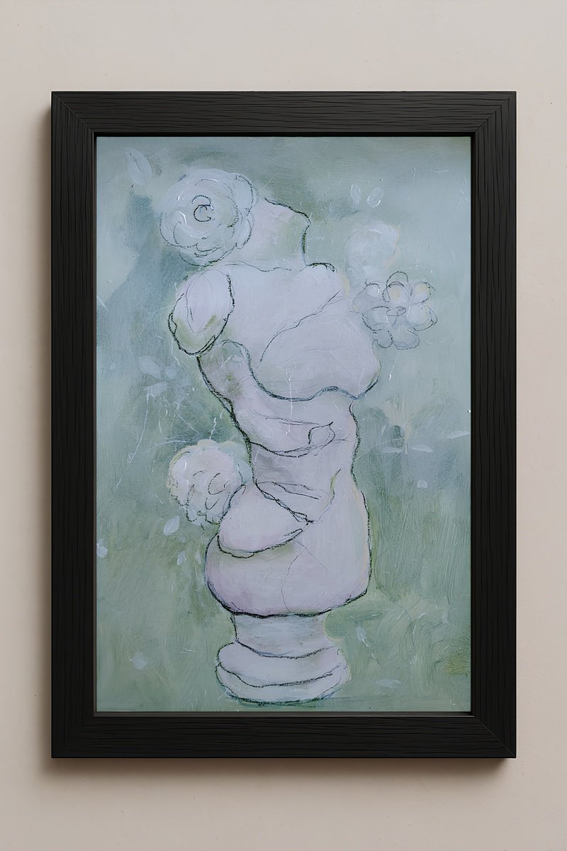 Expressive Portrait Acrylic Painting By Kira K. Sadian, 20 X 28", Torso Femme 3, Original Artwork