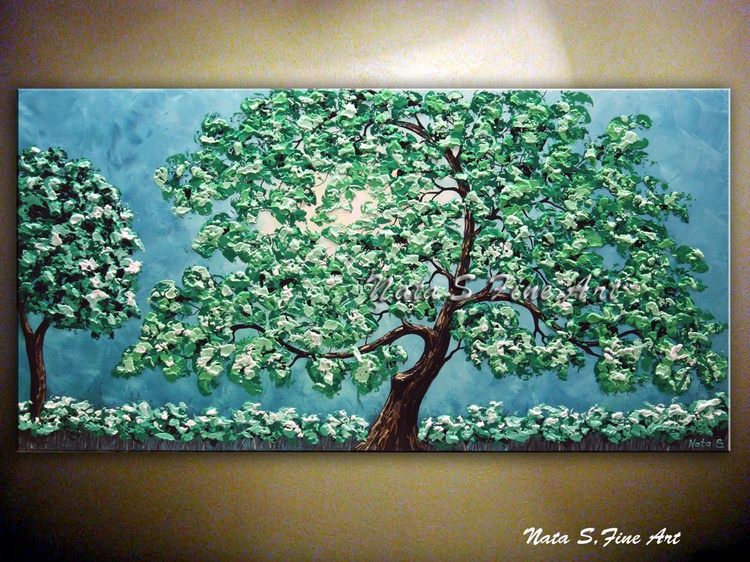 Turquoise Landscape Painting Impasto Tree Art Artfinder