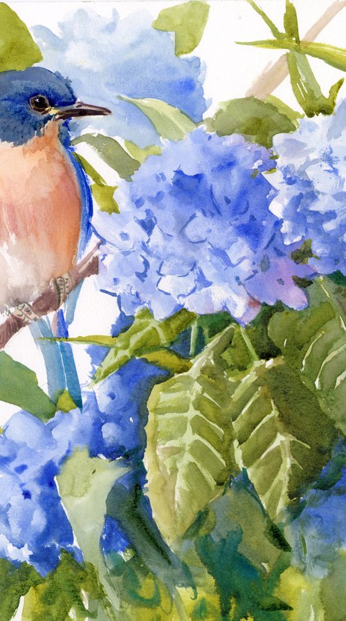 BLuebird and Hydrangea by Suren Nersisyan