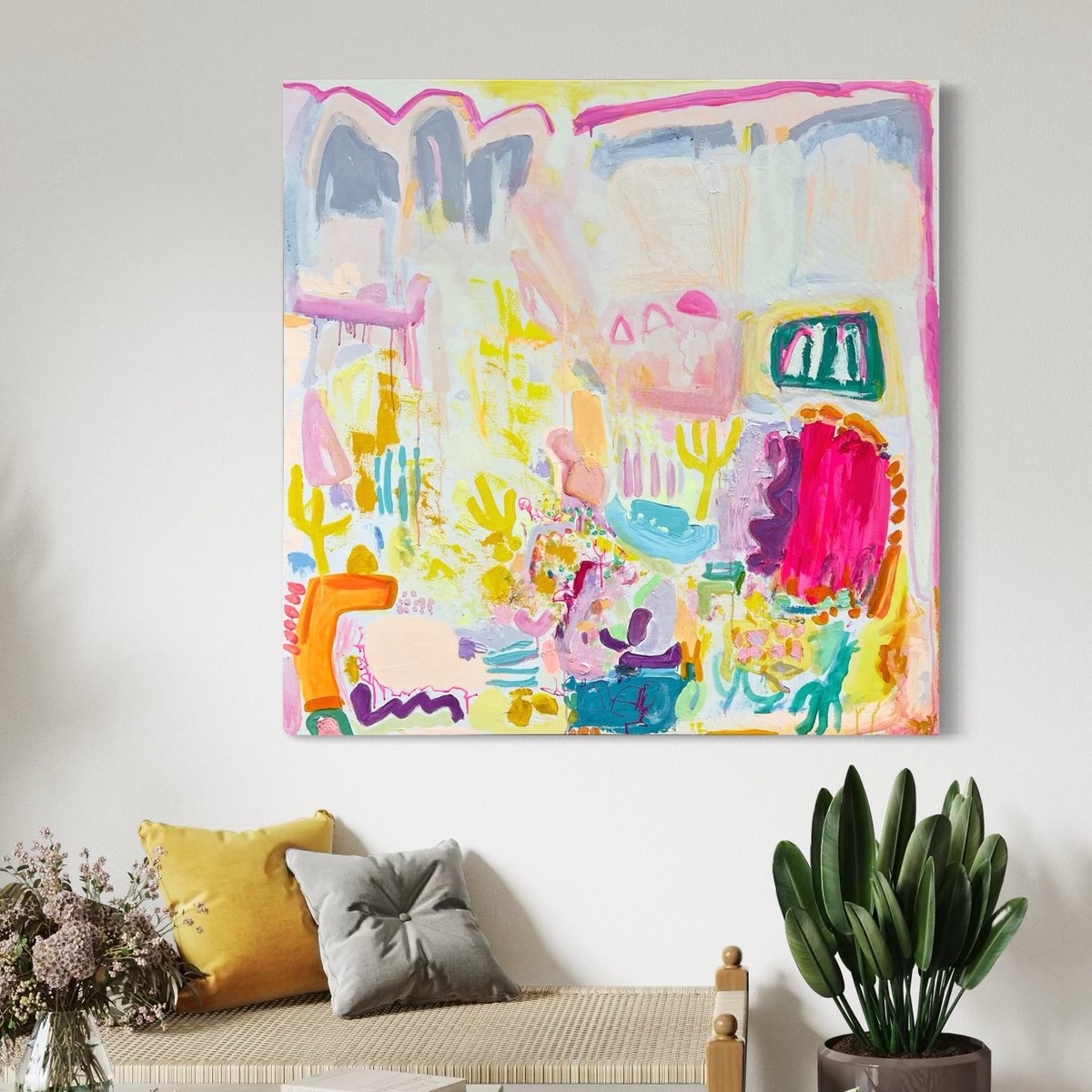 Organic Abstract Acrylic Painting By Kathryn Sillince, 52 X 52", 