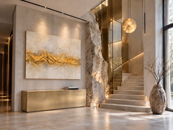 Abstract Gold Reflections on Textured Beige
