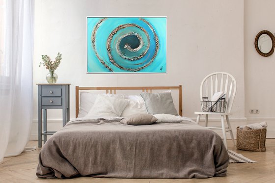 Blue Swirl  - Abstract Art - Acrylic Painting - Canvas Art - Framed Painting - Abstract Golden Sea Painting - Ready to Hang