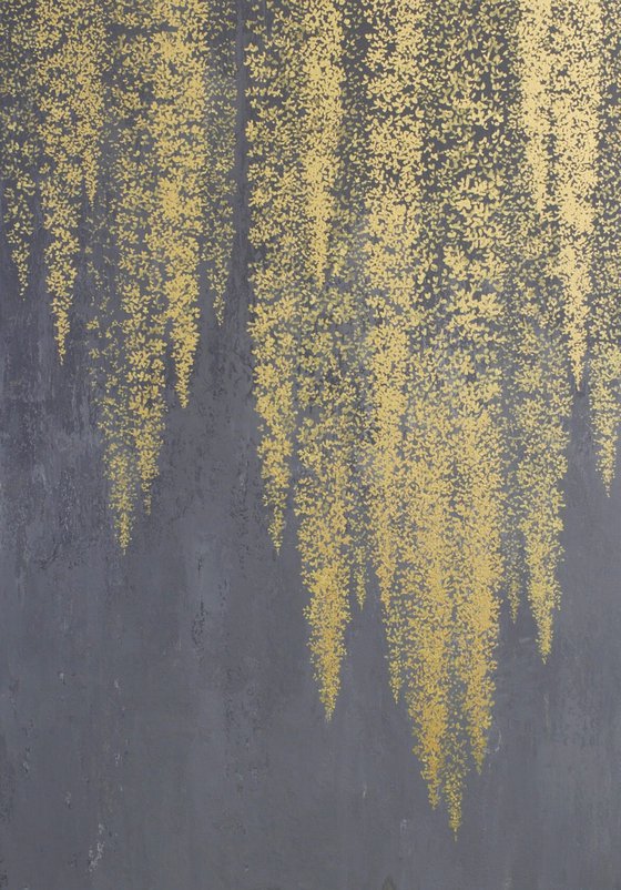 "White Wisteria 3" Gold flower abstract art