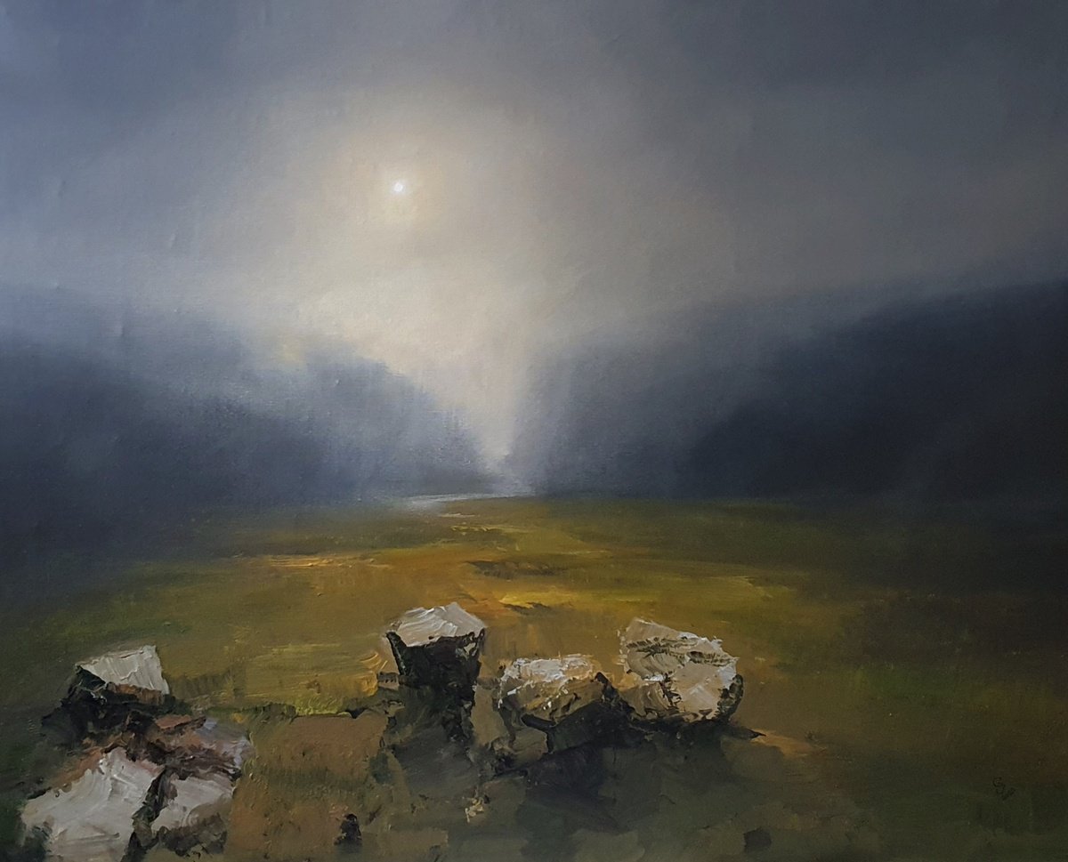 Abstract Landscape Oil Painting By Ivan Grozdanovski, 49 X 39, Valley Of Giant Rocks, Original Artwork