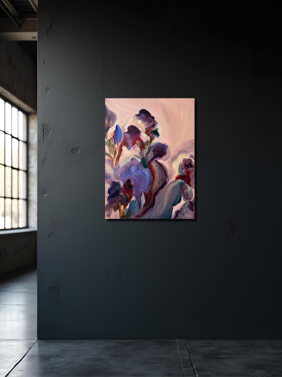 Abstract Botanical Painting By Yuliia Poraiko, 18 X 24", Irises, Original Artwork