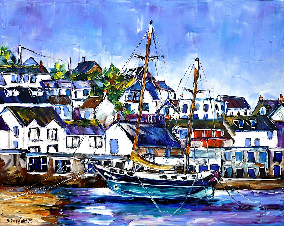 Expressive Cityscapes Oil Painting By Mirek Kuzniar, 20 X 16", Cornwall, Original Artwork