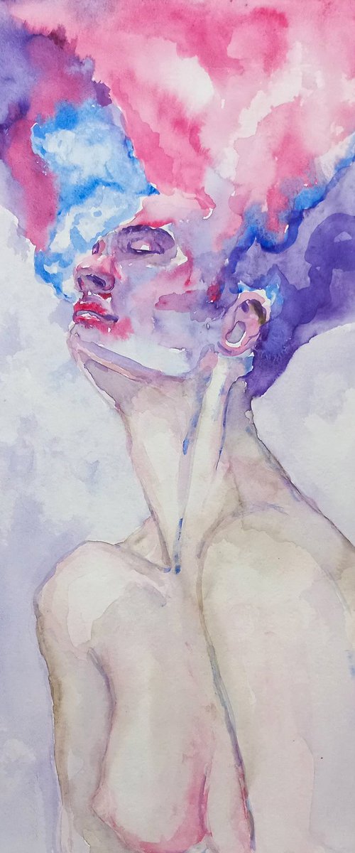 Watercolor portrait art. 2022, 40x30 cm/ 16x12 in by Tatiana Myreeva