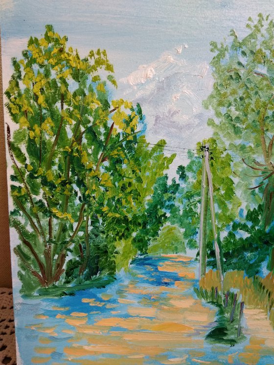Sunny trail. Pleinair painting