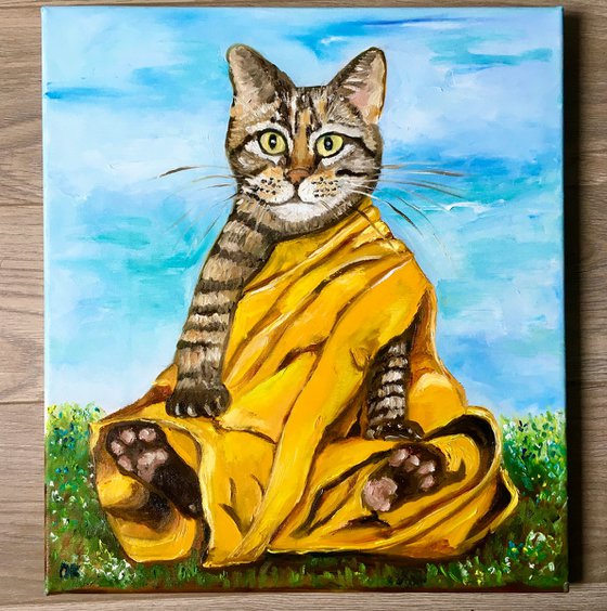 Buddhist cat bringing peace and tranquility of mind.