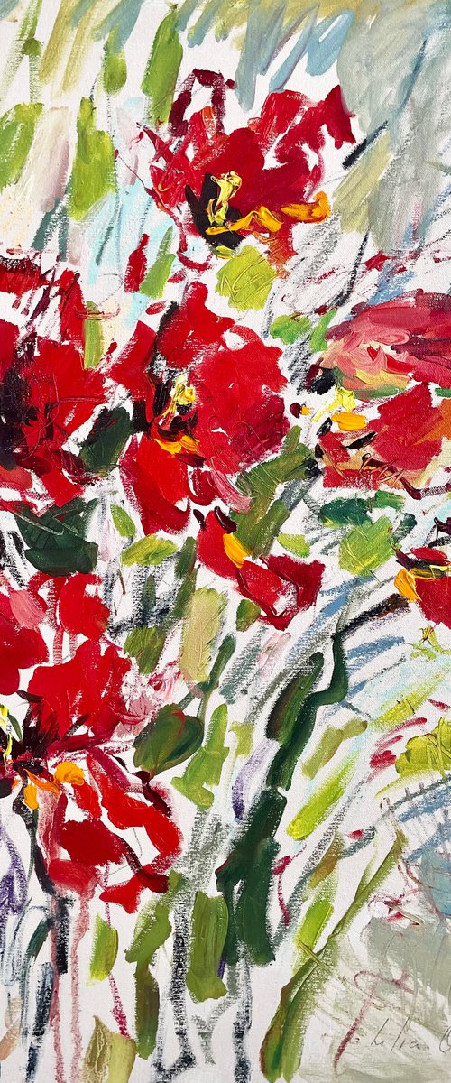 Red tulips. by Lilia Orlova-Holmes