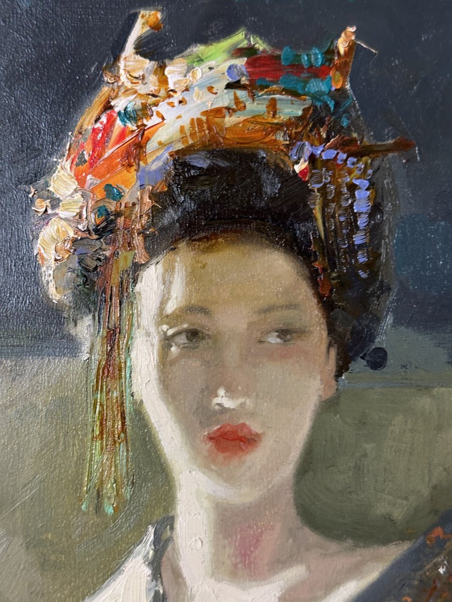 Original Oil Painting - Japanese Girl by Khanlar Asadullayev