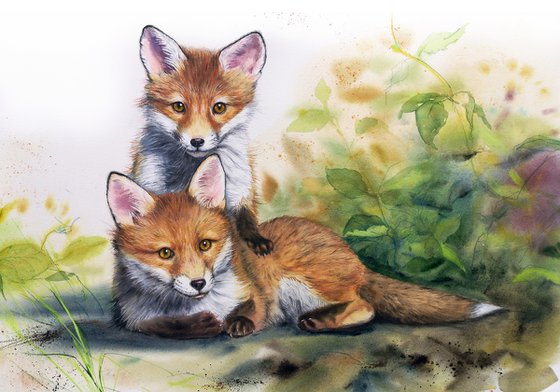 Commission Art - Two Fox Cubs