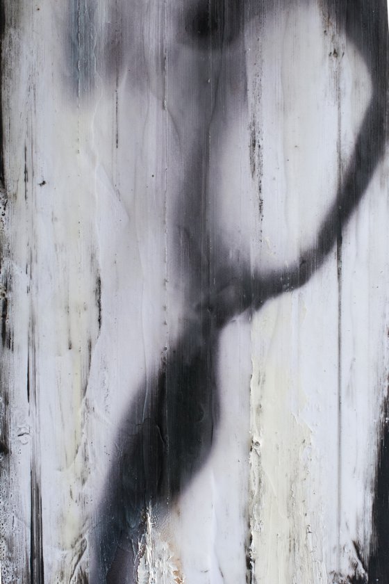 "Chasing sorrow" (60x30x1,3cm) - Unique portrait artwork on wood (abstract, portrait, gouache, original, painting, coffee, acrylic, oil, watercolor, encaustics, beeswax, resin, wood, fingerpaint)