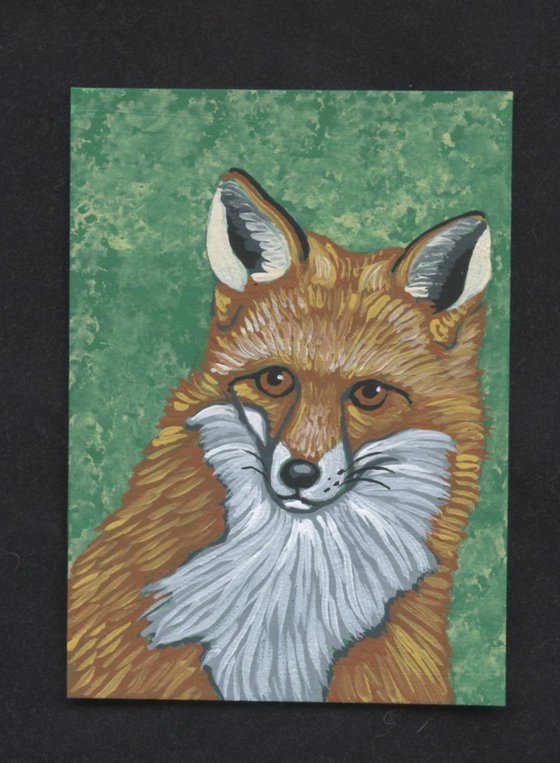 ACEO ATC Original Miniature Painting Red Fox Wildlife Art-Carla Smale