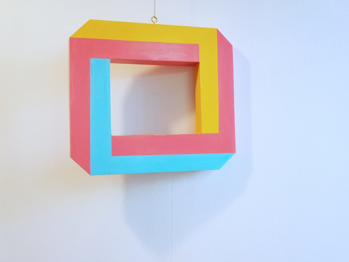 Geometric Cityscapes Sculpture By Jessica Moritz, 21 X 19, Not A Square, Impossible Rectangle Colorful Mindscape, Artfinder