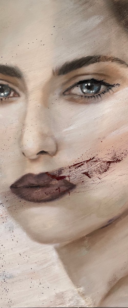 Lana | Female portrait contemporary oil painting on canvas woman face light artwork Painting by RK H by Renske Karlien Hercules