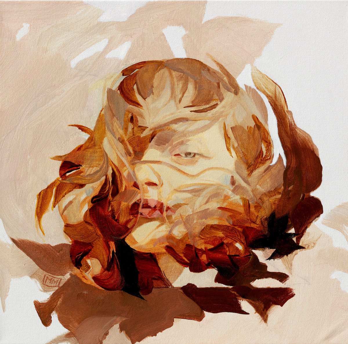 Expressive Portrait Oil Painting By Melinda Matyas, 16 X 16", Wind Of Change, Original Artwork