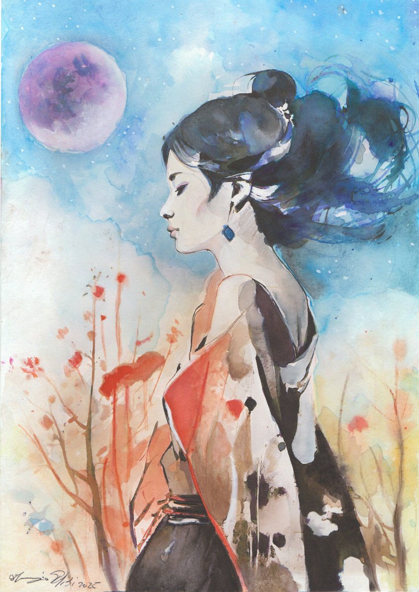 Impressionistic Ink Drawing , Once In A Very Blue Moon By Maurizio Puglisi, 8 X 11, Artwork For Sale On Artfinder