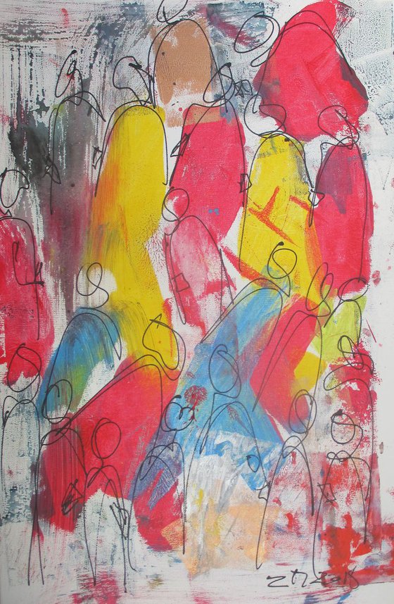 abstract people blue and red 23,6 x 15,7 inch