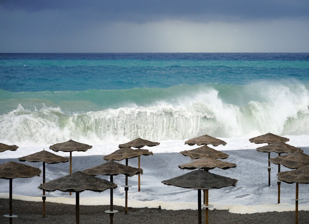 Big Waves on Beach Sicily by Robin Clarke