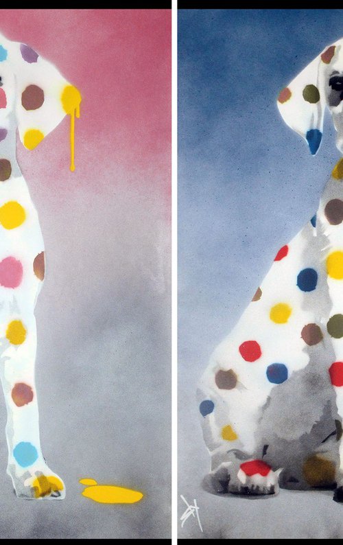 His & her Damien's dotty, spotty, puppy dawgs (on The Daily Telegraph). by Juan Sly