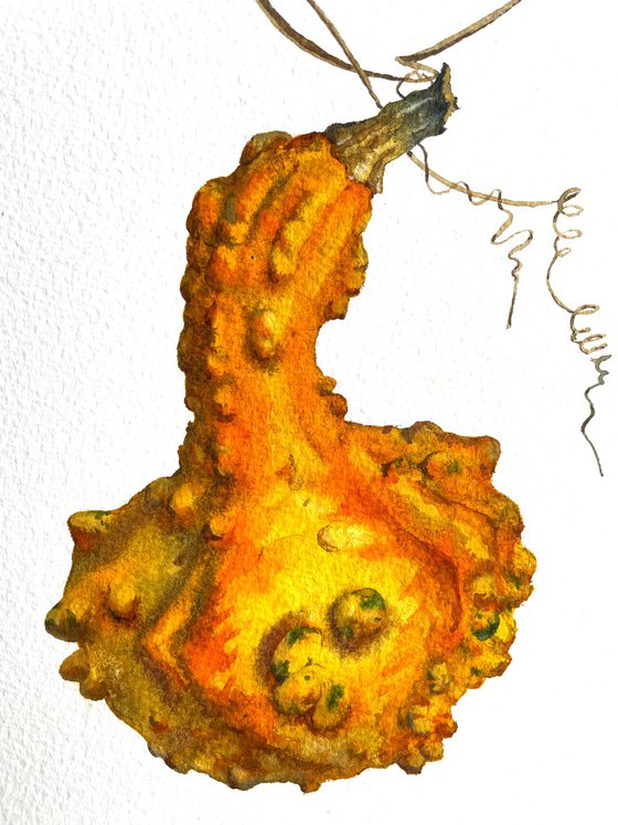 Watercolor with orange pumpkin