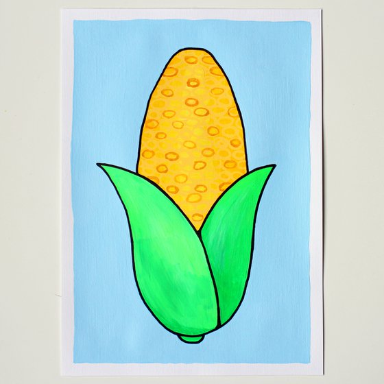 Corn Cob Pop Art Painting On A4 Paper (Unframed)