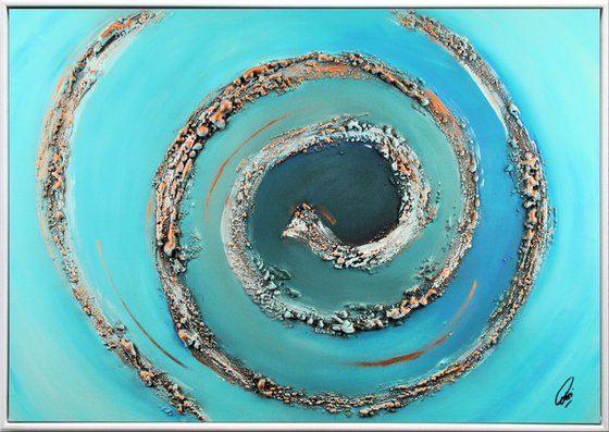 Blue Swirl  - Abstract Art - Acrylic Painting - Canvas Art - Framed Painting - Abstract Golden Sea Painting - Ready to Hang