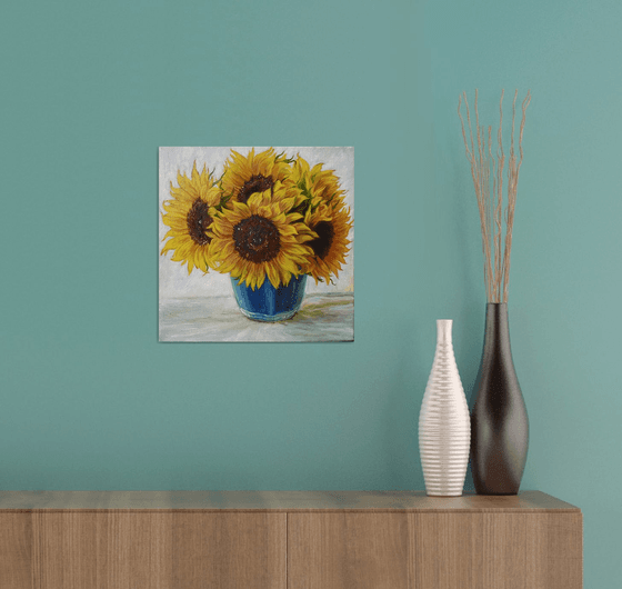 Sunflowers in a Blue Vase