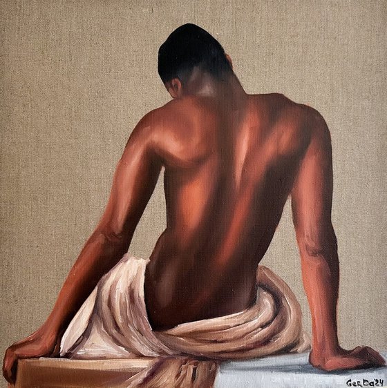 Nude Male Figure - Erotic Naked Black Man Painting