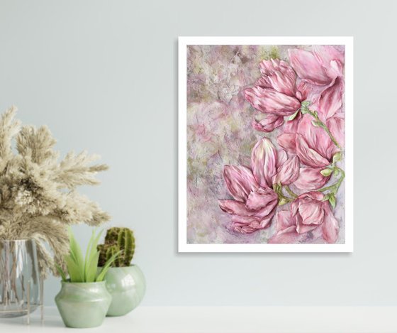 Pink magnolias sculpture painting