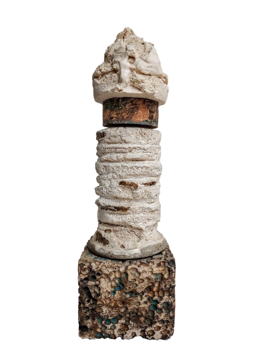 Graphic Cityscapes Clay Sculpture By Rossitza Trendafilova, 4 X 12", "The White Tower Of Thessaloniki", Original Artwork