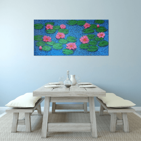 Pond with water lilies / ORIGINAL ACRYLIC PAINTING