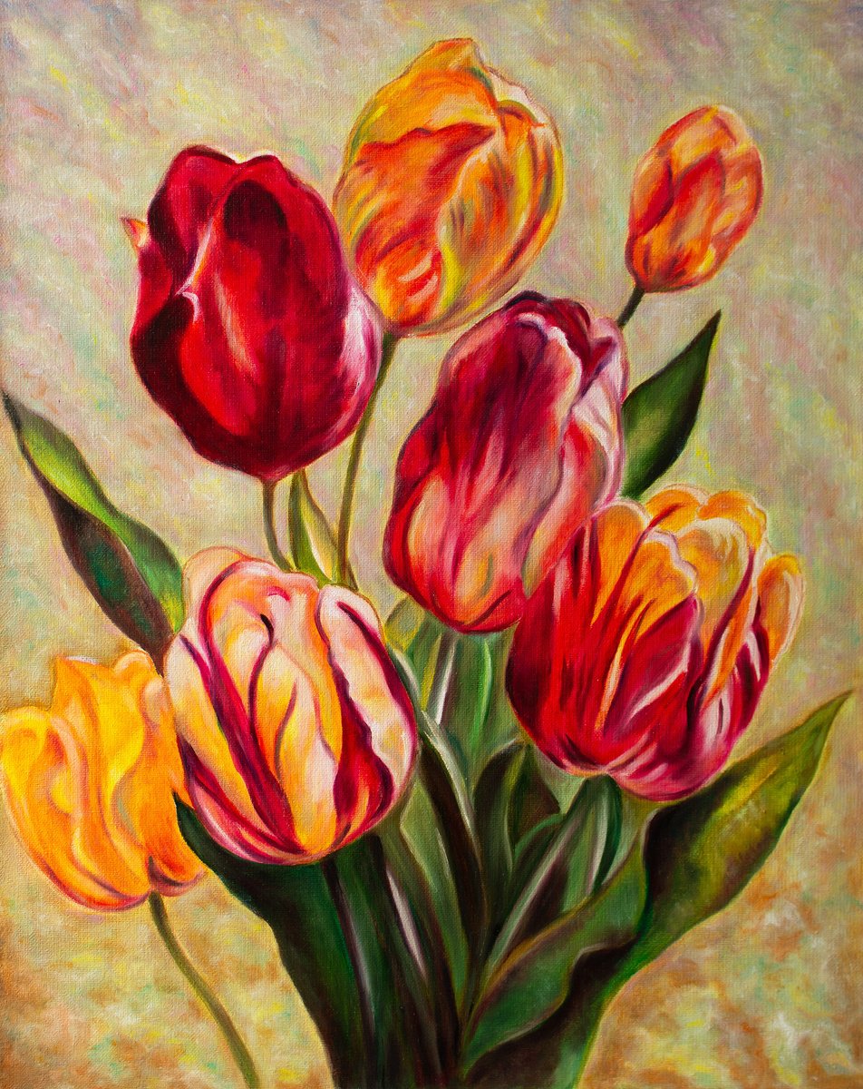 TULIPS by Vera Melnyk (Original Oil Painting Gift for nature lovers) by Vera Melnyk