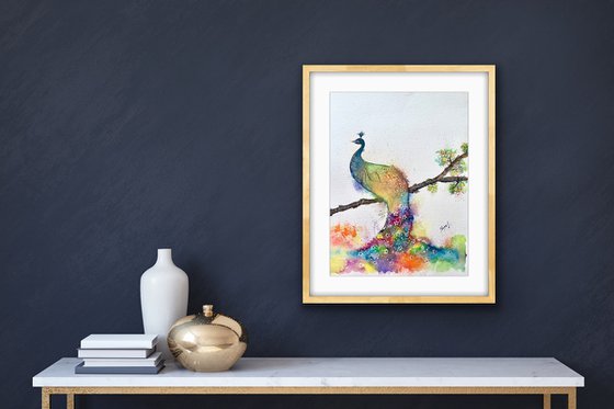 Golden Peacock - Watercolour Study - Pooja Verma