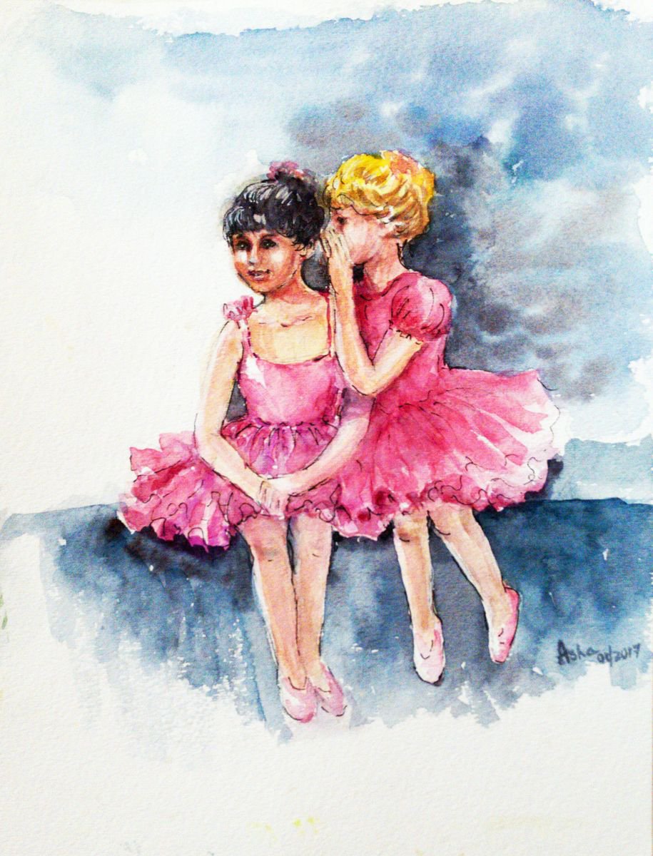 Impressionistic Portrait Watercolour By Asha Shenoy, 9 X 12, Ballerinas
