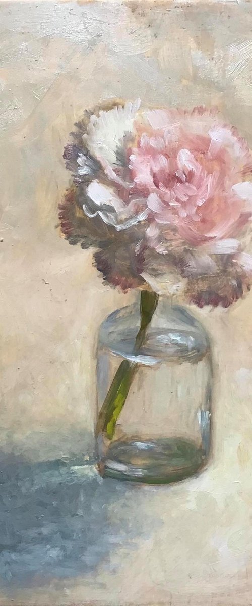 My Little Pink Carnation Still Life Oil Painting by Caridad I. Barragan