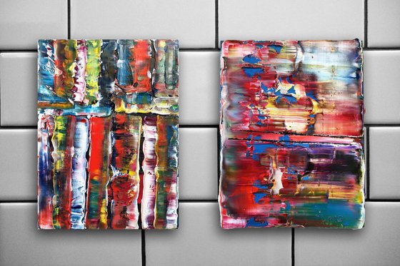 "Polarized Series" - Original Diptych PMS Abstract Oil Paintings On Canvas - 18" x 12"