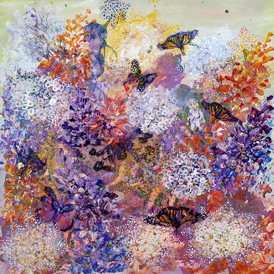 Butterflies under meadow flowers (triptych)