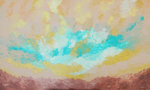 Fulfillment -  between earth and sky; large, colorful abstract; earth colors; home, office decor; gift idea by Liza Wheeler