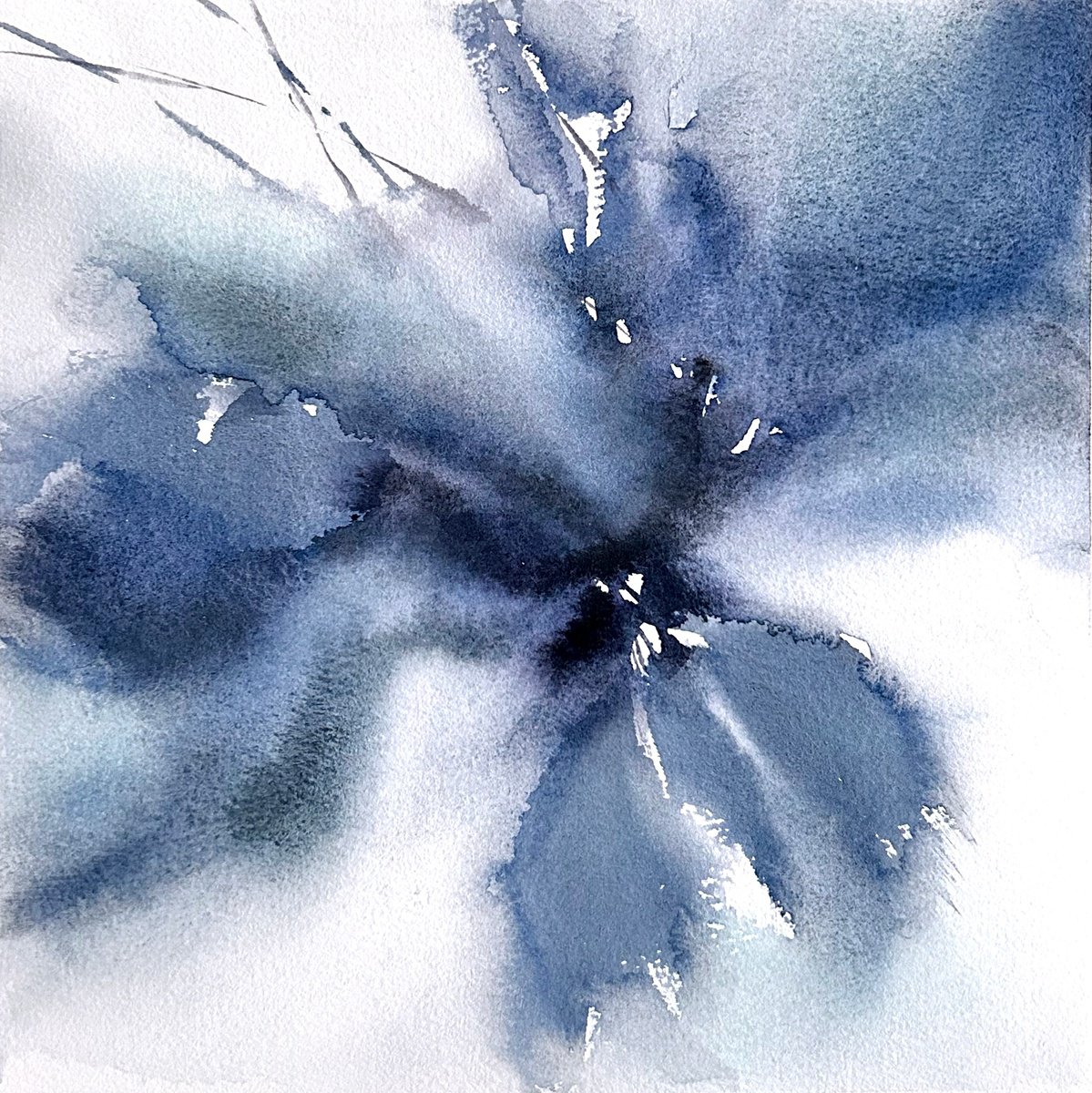 Blue abstract flower by Olga Grigo