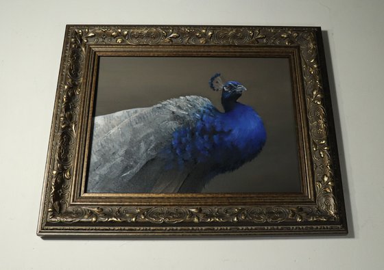 Peacock Original Oil Painting, Blue Bird Painting