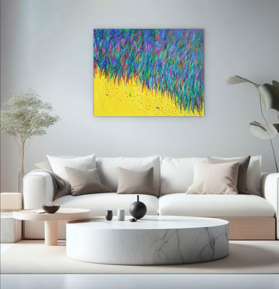 Abstract Botanical Acrylic Painting By Aasiri Wickremage, 40 X 32, Lemon Summers, Original Artwork
