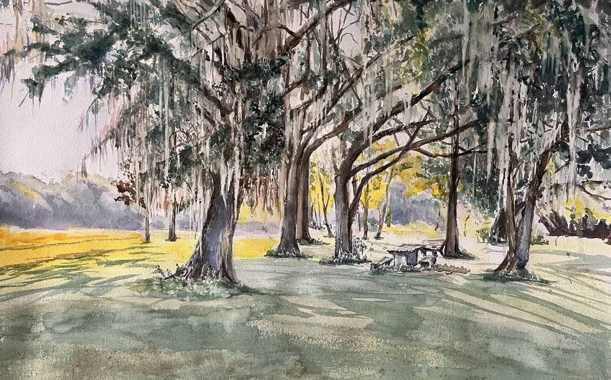 Impressionistic Landscape Watercolour By Yoshiko Murdick, 22 X 15", Miccosukee Greenway, Original Artwork