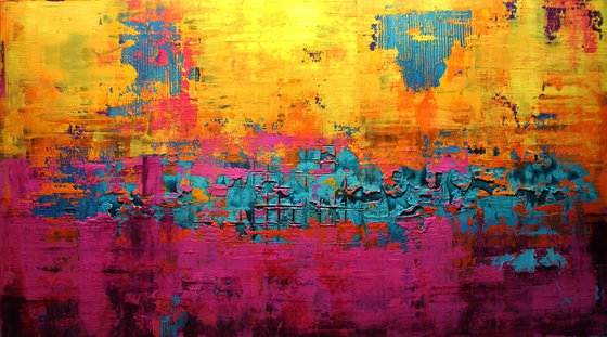 SUNLIGHT & LAVENDER - 180 x 100 CMS - ABSTRACT PAINTING - TEXTURED - XXL