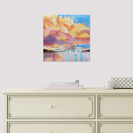 Seascape painting/Sunset clouds painting