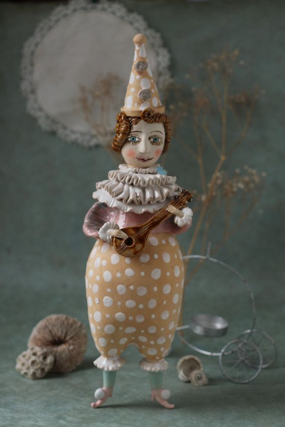 Pierrot with a mandolin, wall object by Elya Yalonetski