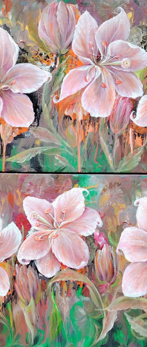 Author's painting "Radiant Lilies". Diptych. by Elena Pertceva