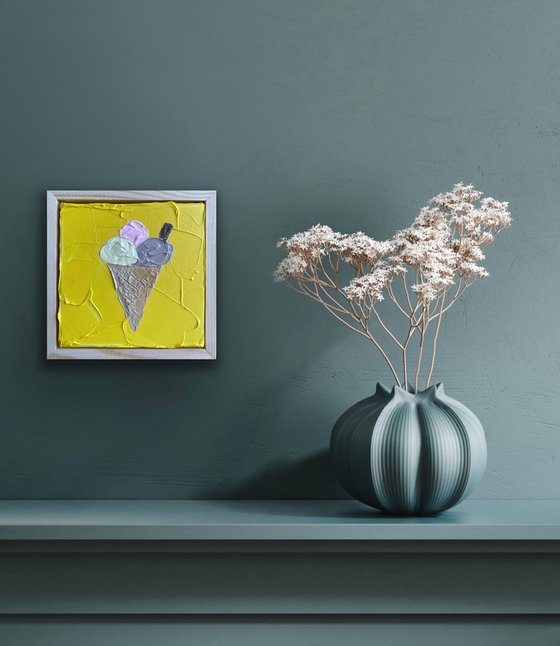 Ice cream on yellow (framed)